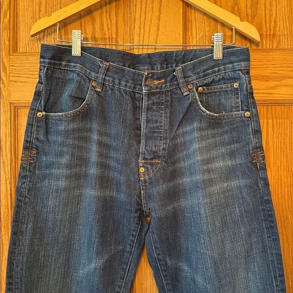 THE HUNDREDS Adam Bomb Jeans Straight Leg Blue Denim Embroidered Back Pocket Y2K - Picture 4 of 13